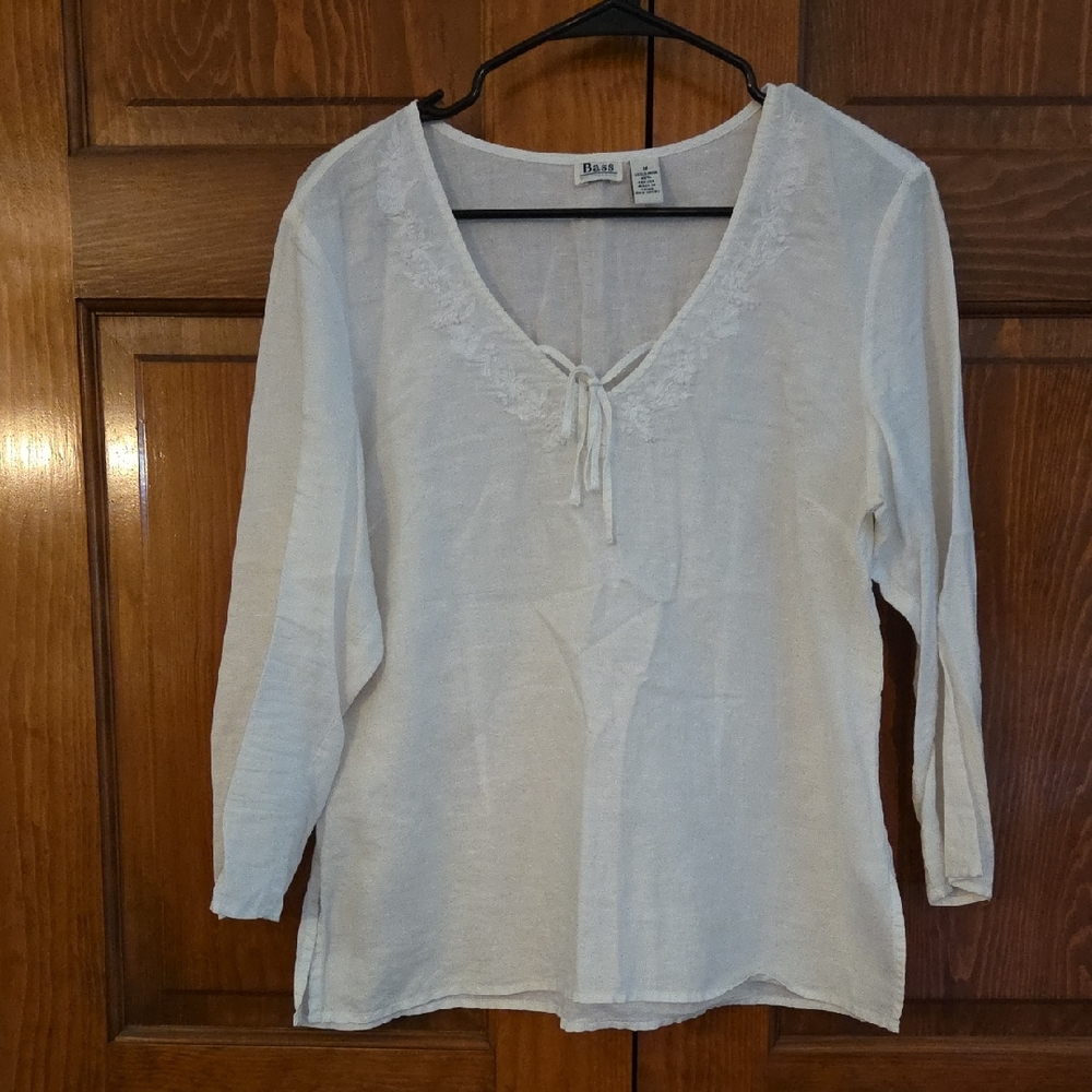 G.H. Bass & Co. Blue Tie Front 3/4 Sleeve Blouse